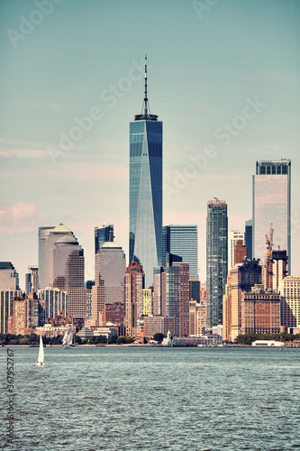 Photography Retro toned picture of Manhattan waterfront, New York, USA.