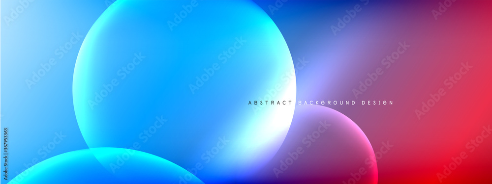 Vector abstract background liquid bubble circles on fluid gradient with shadows and light effects. Shiny design templates for text