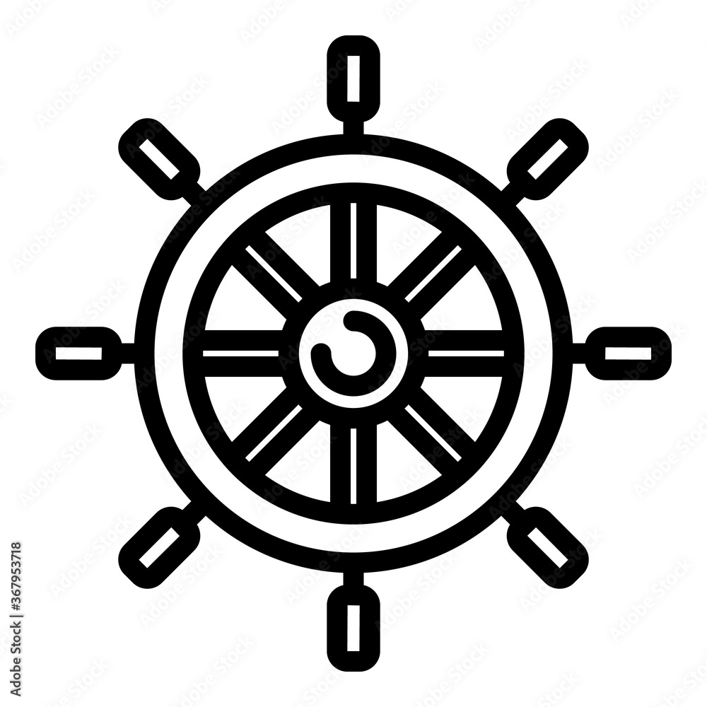 Obraz premium Adventure ship wheel icon. Outline adventure ship wheel vector icon for web design isolated on white background
