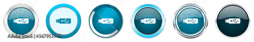 Free Download Usb silver metallic chrome border icons in 6 options, set of web blue round buttons isolated on white background - GFXLoad