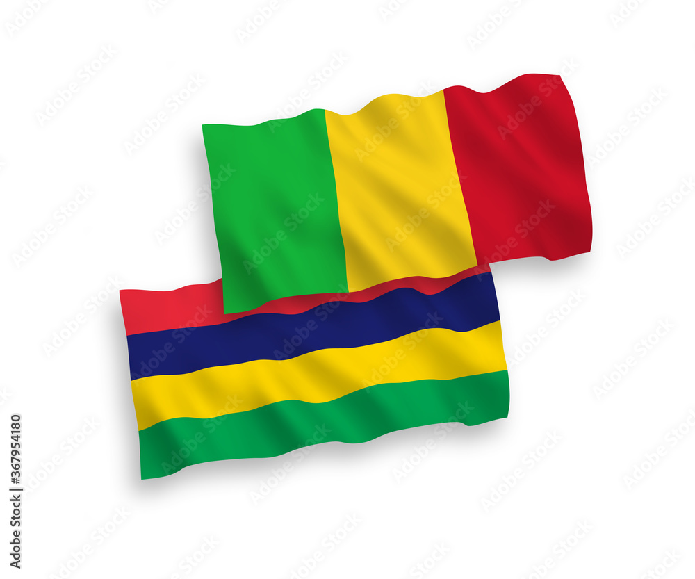 Flags of Mali and Republic of Mauritius on a white background Flags of Mali and Republic of Mauritius on a white background