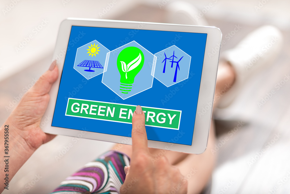Green energy concept on a tablet