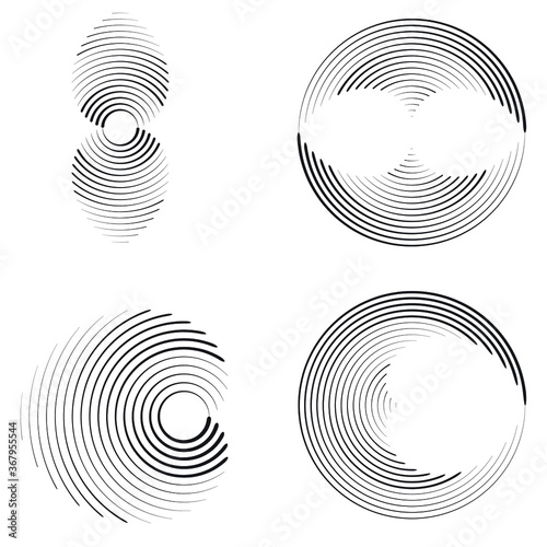  Lines in Circle Form . Spiral Vector Illustration .Technology round Logo . Design element . Abstract Geometric shape . Striped border frame for image