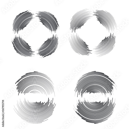  Lines in Circle Form . Spiral Vector Illustration .Technology round Logo . Design element . Abstract Geometric shape . Striped border frame for image