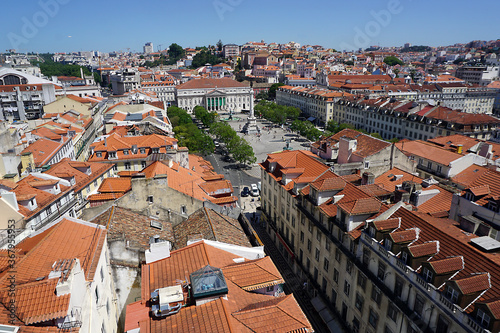 Lisbon, panoramic view of the Rossio square from above, from the Santa Giusta lift