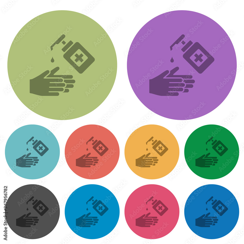 Hand washing with hand sanitizer color darker flat icons Hand washing with hand sanitizer color darker flat icons