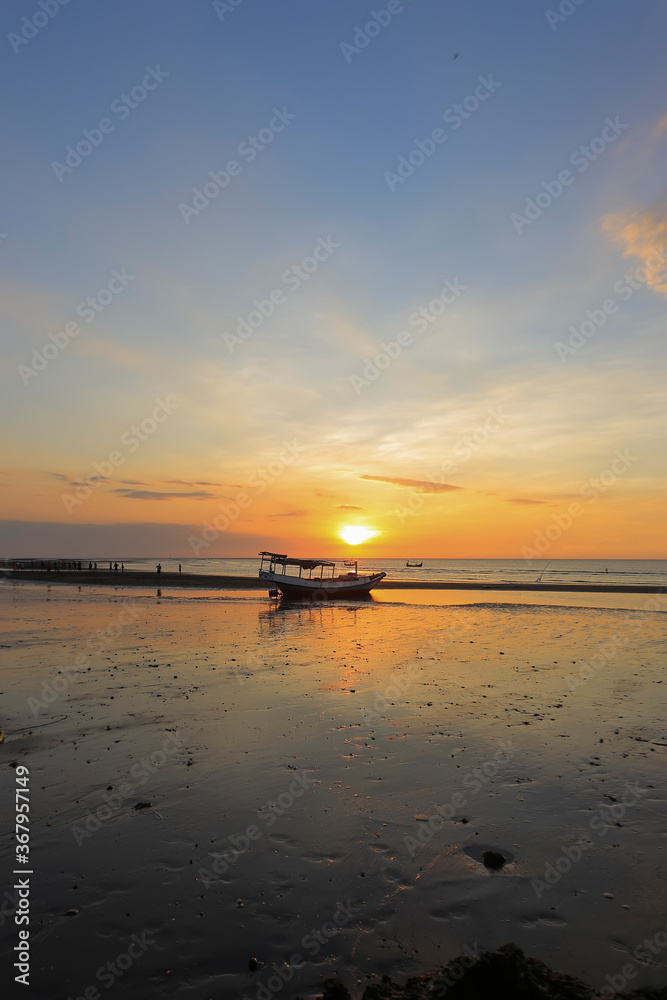 Sunset ocean horizon, beautiful sky clouds sunset scenery at Pathek Beach