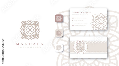 golden mandala logo with business card