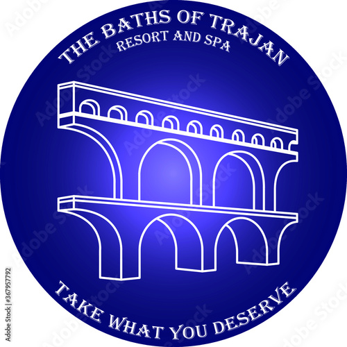 Aesthetic logo or emblem for any enterprise connected with history or engineering. Beautiful aqueduct emphasizes connection with the past. Colorful background attracts people`s attention. 
