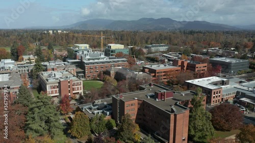 aerial dolly over college campus in eugene photo