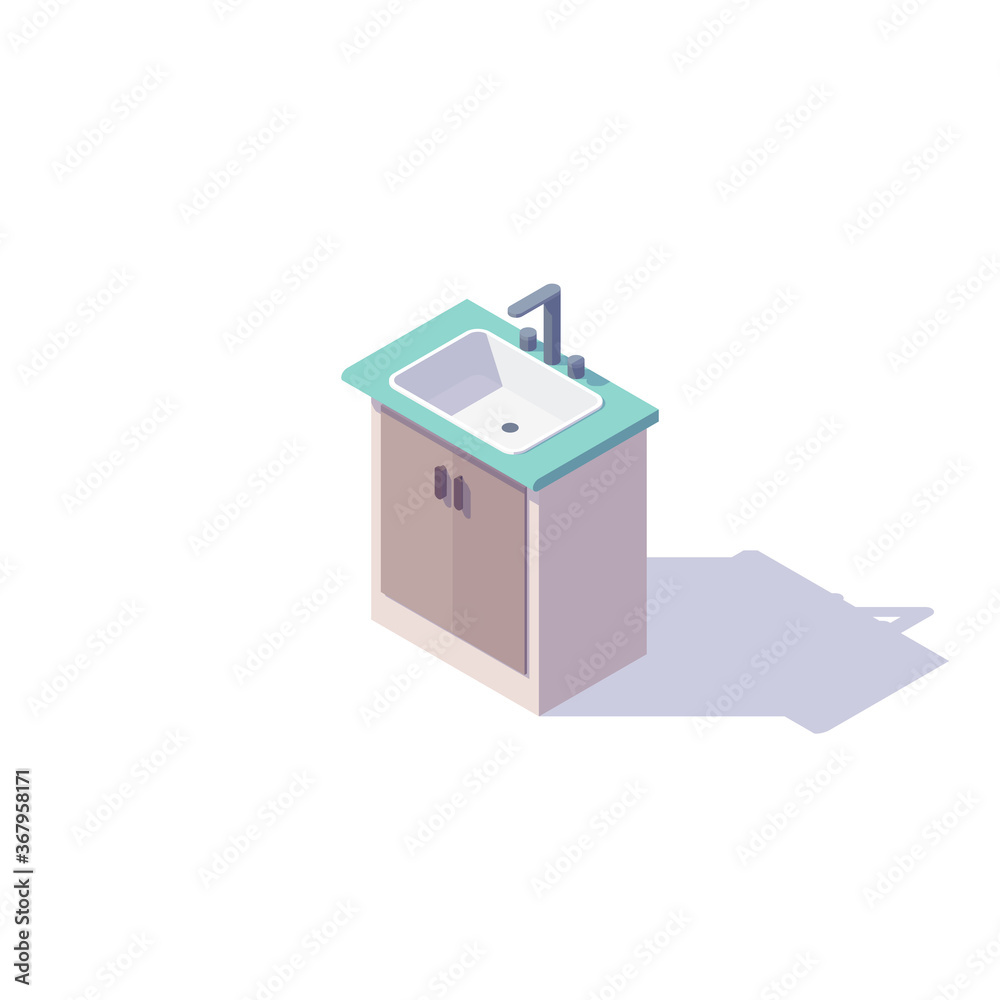 Isometric kitchen washbasin isolated on white background. Vector illustration Isometric kitchen washbasin isolated on white background. Vector illustration