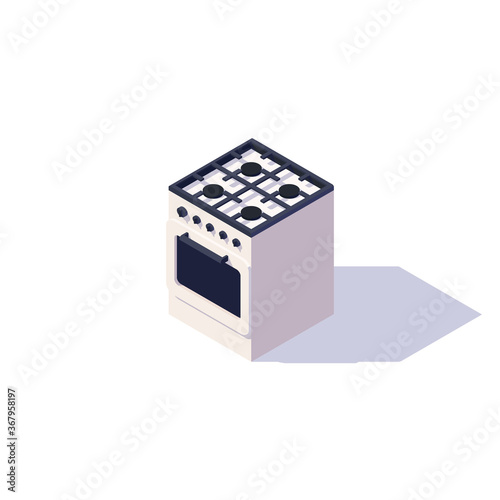 Isometric white gas stove with oven isolated on white background. Vector illustration