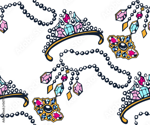 Vector background hand drawn jewelery. Hand drawn ink illustration. Modern ornamental decorative background. Vector pattern. Print for textile, cloth, wallpaper, scrapbooking