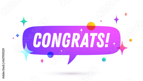 Congrats. Speech bubble. Set of chat message, cloud talk, speech bubble. White speech bubble, cloud talk isolated silhouette with text Congrats. Chat message, social network. Vector Illustration