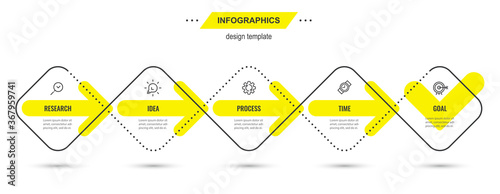 Vector Infographic design template with icons and 5 options or steps. Can be used for process diagram, presentations, workflow layout, banner, flow chart, info graph.