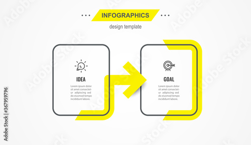 Vector Infographic design template with icons and 2 options or steps. Can be used for process diagram, presentations, workflow layout, banner, flow chart, info graph.