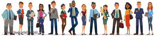 Set of business people whole body on white background. Diverse office workers standing with smile. Vector illustration in flat cartoon style.