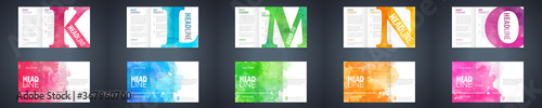 Watercolor colourful booklet cover template bundle set with letter