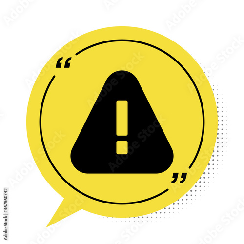 Black Exclamation mark in triangle icon isolated on white background. Hazard warning sign, careful, attention, danger warning sign. Yellow speech bubble symbol. Vector.