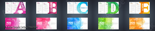 Watercolor colourful booklet cover template bundle set with letter