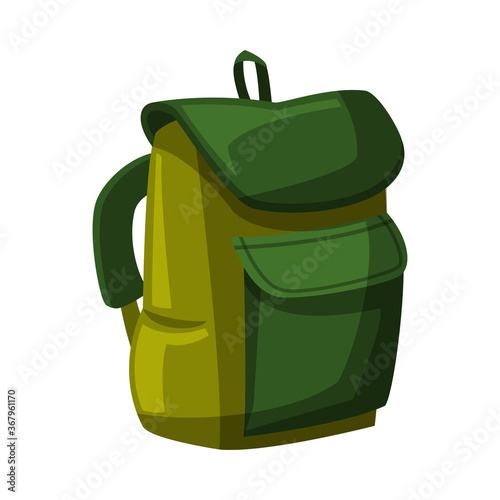 Green Hiking Backpack, Outdoor Activity Equipment Cartoon Vector Illustration