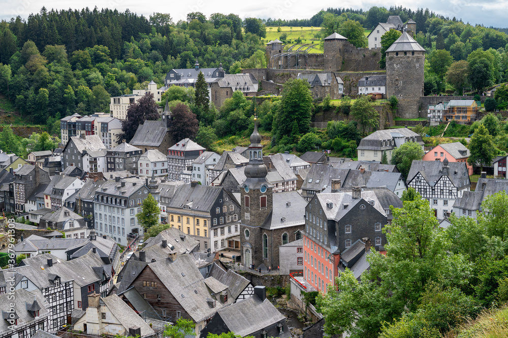 beautiful view of old town Monschau in Germany