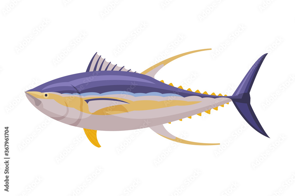 Yellowfin tuna Fresh Aquatic Sea Fish Species Cartoon Vector