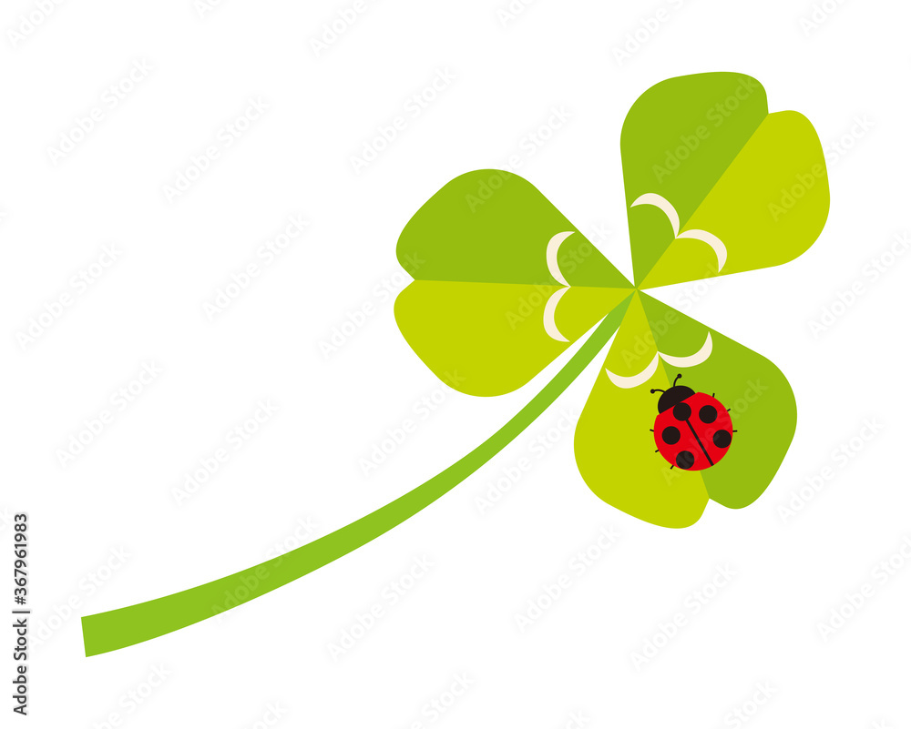 三つ葉のクローバーにとまったてんとう虫のベクターイラスト Vector De Stock Adobe Stock