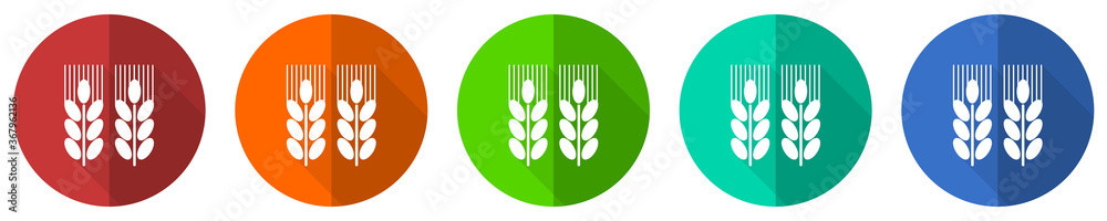Agricultural icon set, red, blue, green and orange flat design web buttons isolated on white background, vector illustration. Agricultural icon set, red, blue, green and orange flat design web buttons isolated on white background, vector illustration.