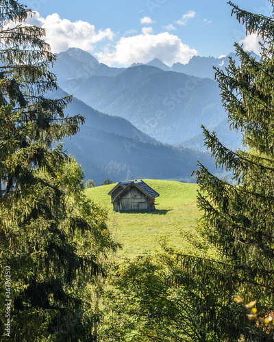 Blick auf eine Alm in Bayern (Karwendel) photo