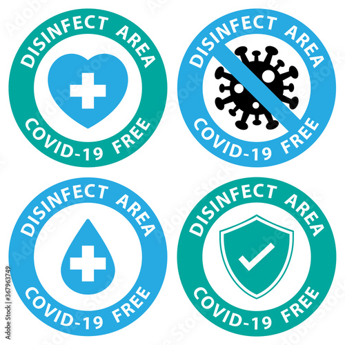  Round symbol for disinfected areas of Covid-19. Covid free zone