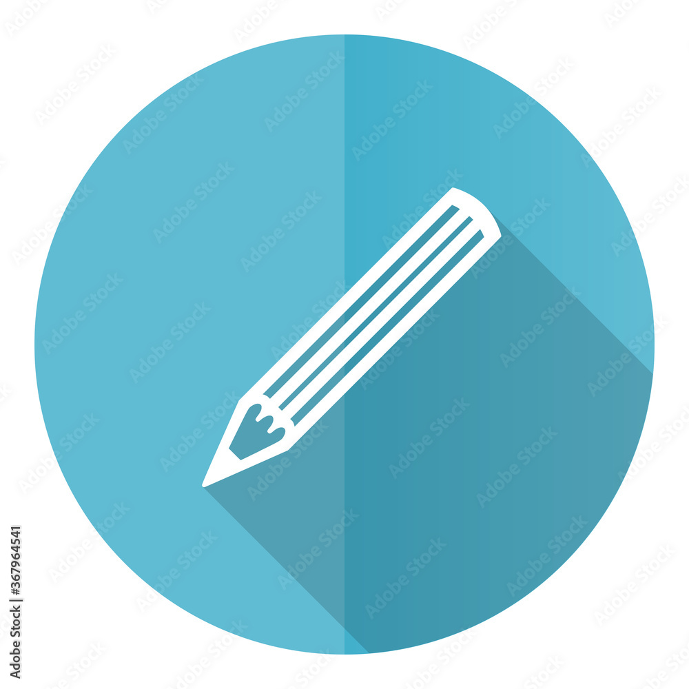 Pencil vector icon, flat design blue round web button isolated on white background Pencil vector icon, flat design blue round web button isolated on white background
