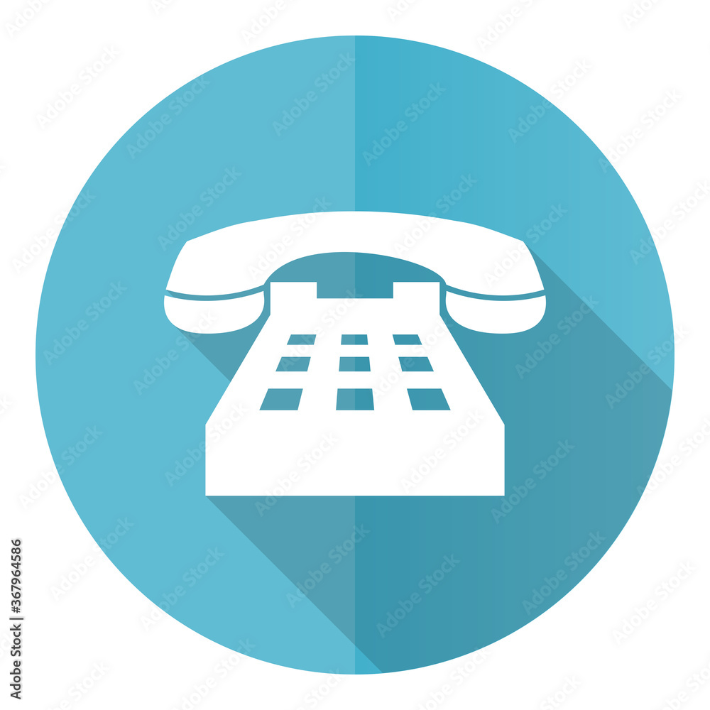 Phone vector icon, flat design blue round web button isolated on white background Phone vector icon, flat design blue round web button isolated on white background