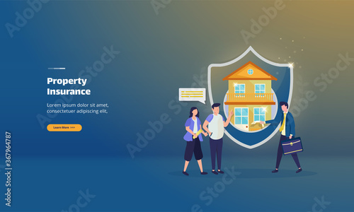 Property insurance or home protection by insurance on illustration concept