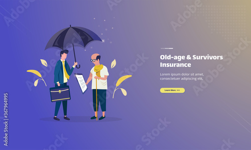 Health protection by insurance for old age or survivors on illustration concept