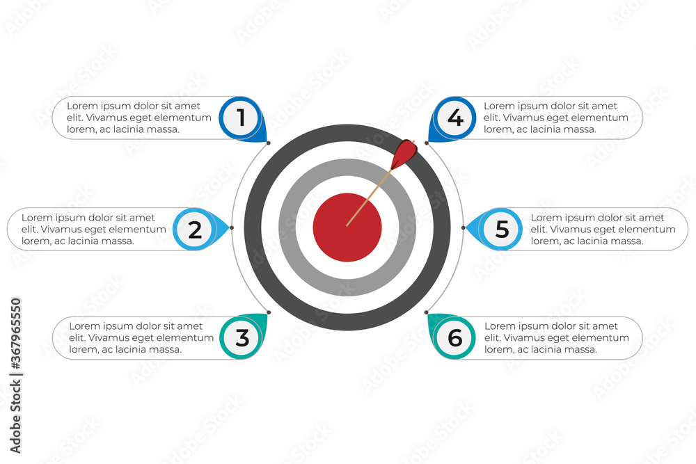 Objective Rally Point Shapes Objective infographics, Dartboard with arrows six step options Stock ...