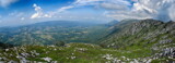 Panoramic photo of summer mountain of Dry mountain in Serbia. Idyllic mountain scenery, beautiful sunny day in summertime