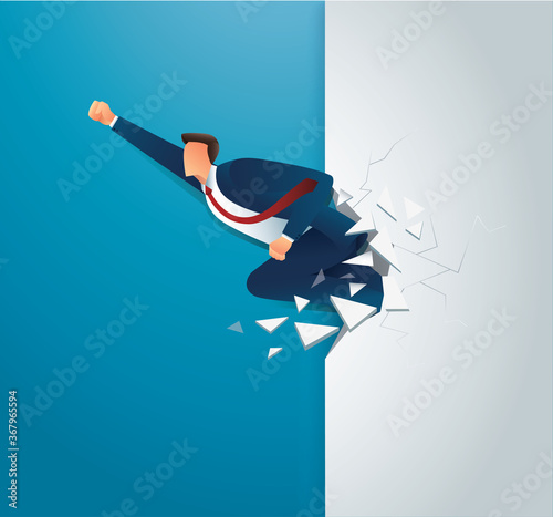 Businessman breakthrough the wall to successful vector illustration