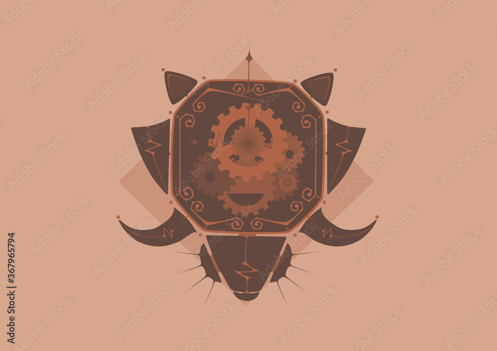 Fototapeta premium Illustration of octagon clock in geometric steampunk style. (Monochrome : Chocolate Color)