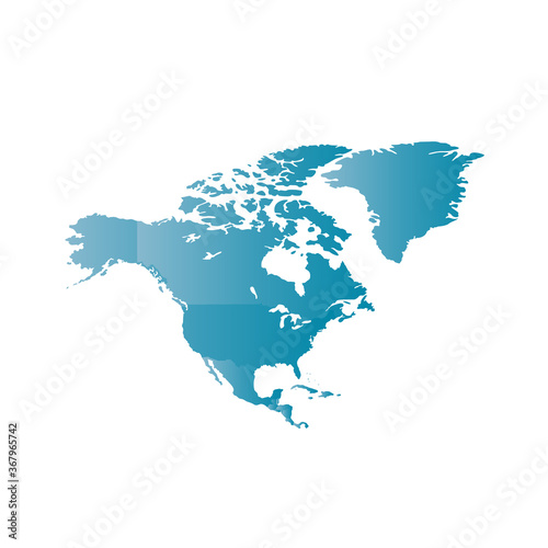 North America map vector icon. Flat design blue colour