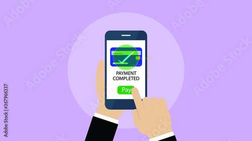 online banking app, Mobile payment, payment completed.