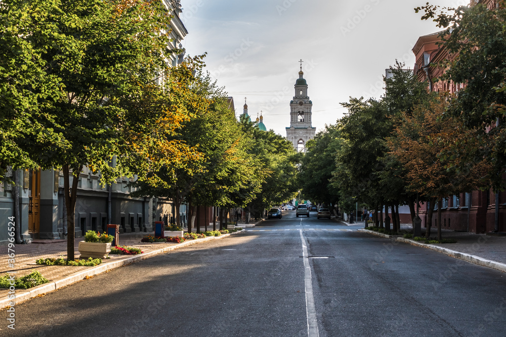 Fototapeta premium The cityscape of the central street of Astrakhan. High quality photo