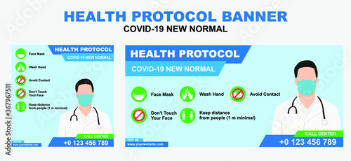 Health protocol banner design about covid-19 new normal