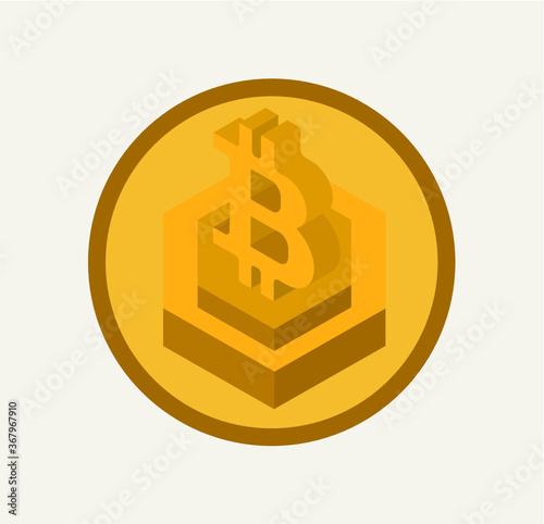 Isometric yellow bitcoin sign internet money vector