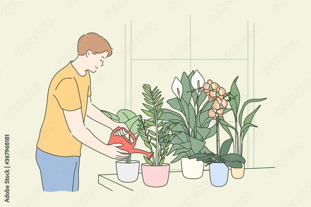 Botanics, hobby, lifestyle, nature, care, work concept Botanics, hobby, lifestyle, nature, care, work concept