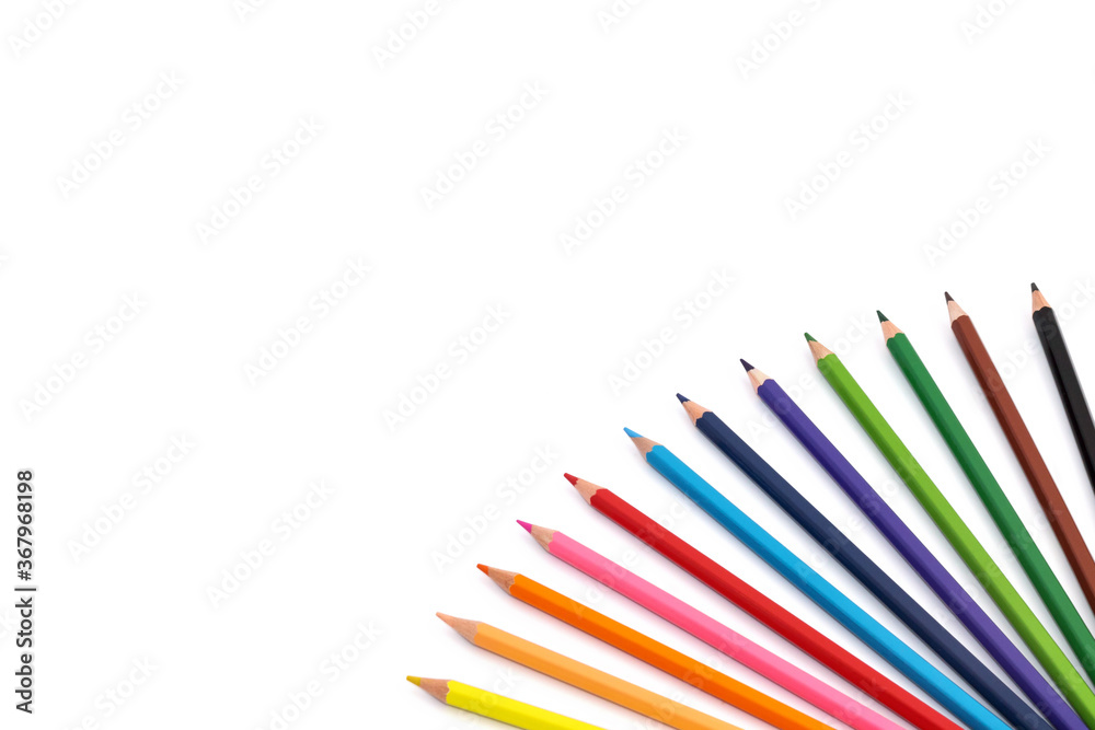 Multi-colored pencils isolated on a white background. Banner on the site, copy space. Multi-colored pencils isolated on a white background. Banner on the site, copy space.