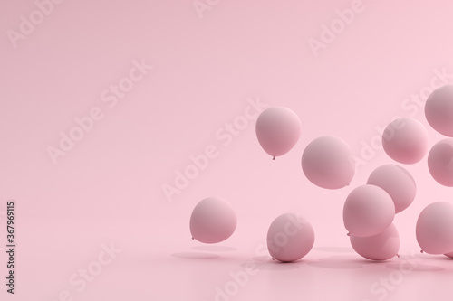 Mock up of balloons floating on pink background. 3d rendering. 