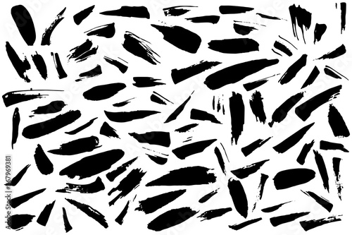 Drawn brush black elements big kit. Universal shapes for wrapping, flyers, cards and branding isolated