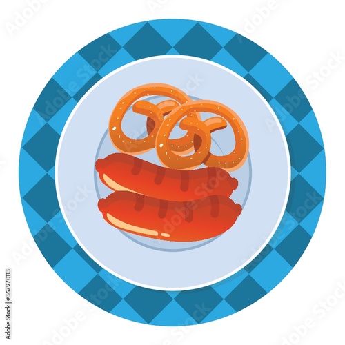 sausage and pretzel in plate
