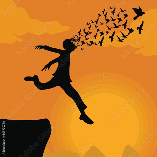 man jumping from top of the mountain